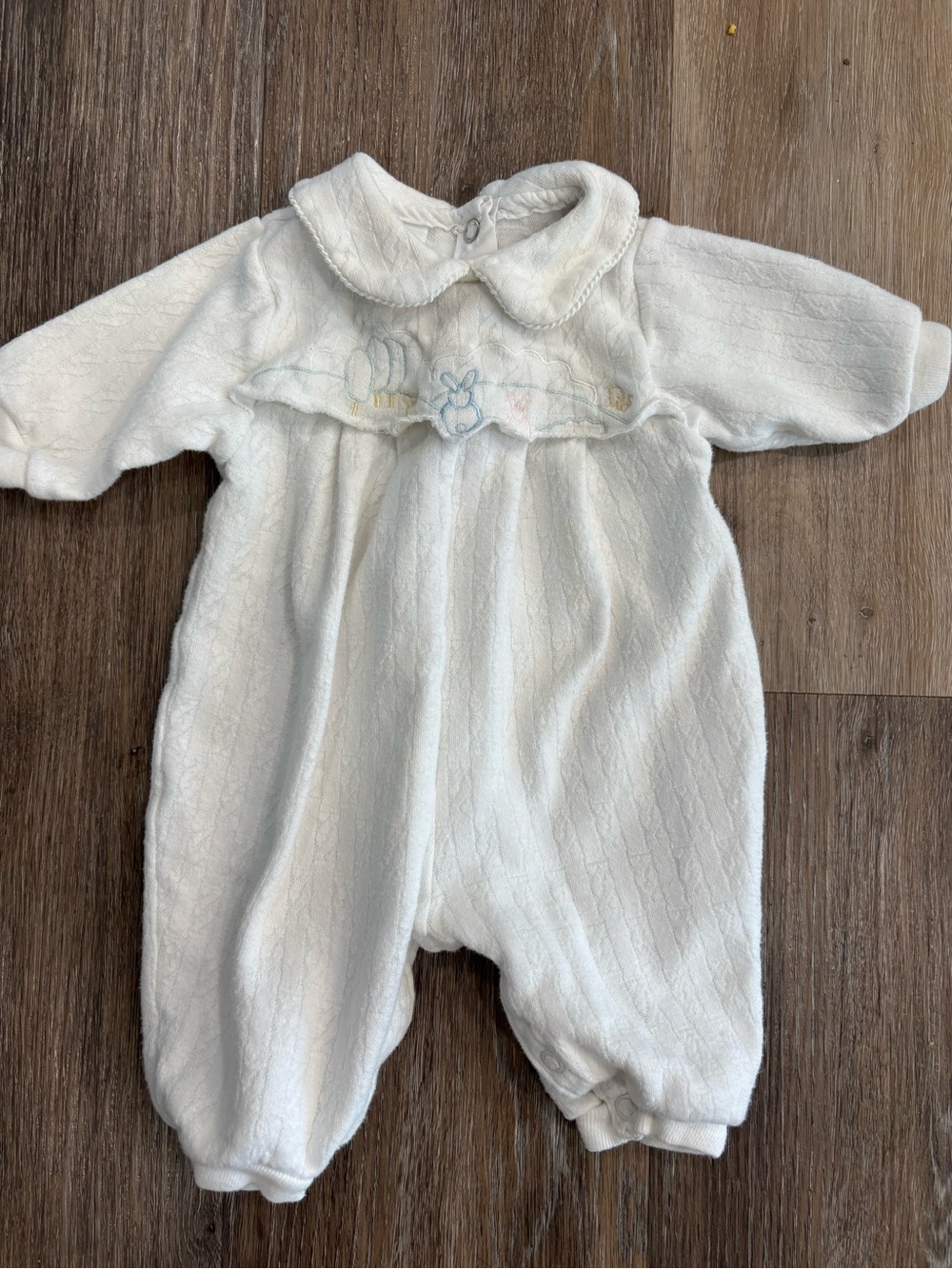 Baby Dior White Plush One-Piece Romper with Embroidered Detail